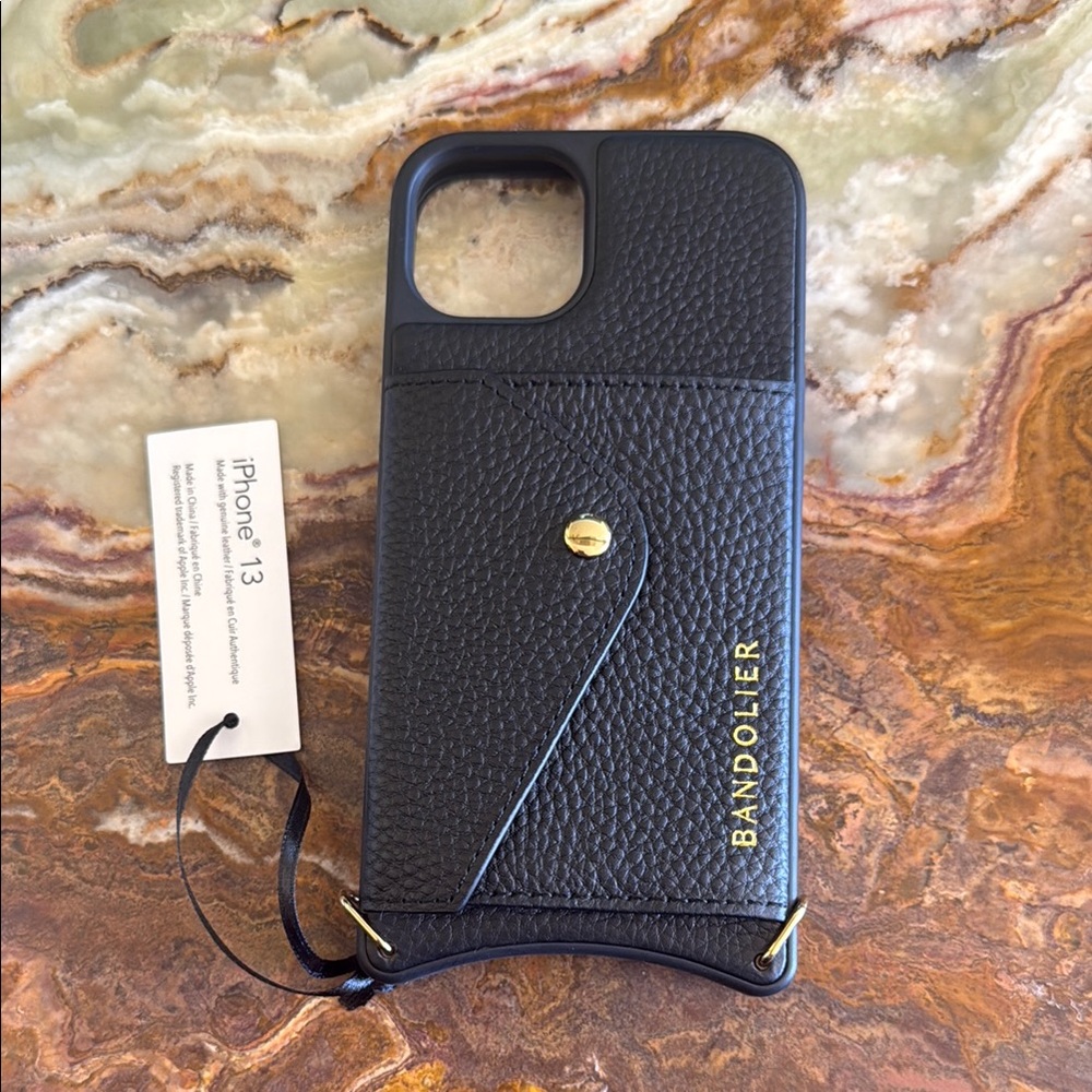 Bandolier Black Leather iPhone Case with Card Slot iPhone 13